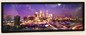 lot 152 image: City Skyline Panorama Framed Wall Art & Nighttime Cityscape