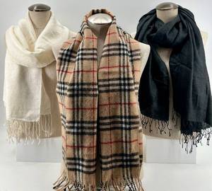 lot 241 image: Scarves - White, Plaid & Black (Lot of 3)