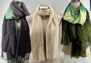 lot 244 image: Ultimo Scarf - Beige Knit Scarf & Green Gradient Scarf & Dark GrayGreen Wrap