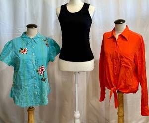 lot 252 image: Turquoise Embroidered Blouse, ATM Tank Top & Trina Turk Silk Button-Down