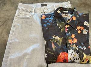 lot 257 image: Mother Staycation Hawaiian Shirt & The Maverick Fray Jeans