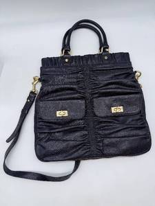 lot 161 image: Alexis Hudson Convertible Leather Bag - Expansion Zipper, Dark PurpleBlack