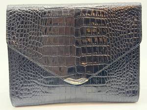lot 164 image: Ralph Lauren Crocodile-Embossed Leather Wallet Clutch - Black