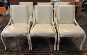 lot 6 image: Vintage Transitional Coastal White Dining Chairs - Set of 6
