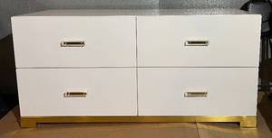 lot 9 image: CB2 Vintage White Lacquer Dresser with Lucite Handles