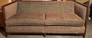 lot 10 image: Baker Furniture Sofa - Vintage Upholstered Couch with Damaged Piping