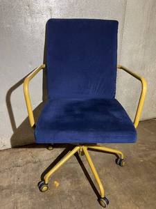 lot 25 image: Luca Rolling Desk Chair - Blue Upholstery & Gold Frame, Swivel & Height Adjustable