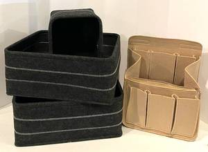 lot 55 image: Three GrayBlack Felt Storage Boxes - Beige Multi-pocket Organizer