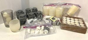 lot 59 image: Lanterns & Candles Set - Glass Hurricane, Pillar Candles, Tea Lights