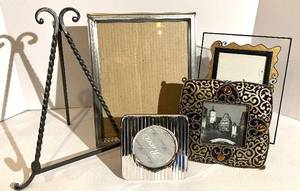 lot 62 image: Decorative Photo Frames & Wrought Iron Easel (Lot of 5)