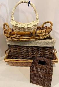 lot 76 image: Wicker Baskets Assorted (Lot of 6) including Tissue Box Cover