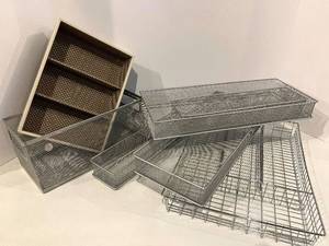 lot 77 image: Desk Organizer Set - Metal Mesh Baskets & Wood Tray