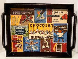 lot 91 image: Decorative Tray - Vintage Chocolate Ad Collage Display