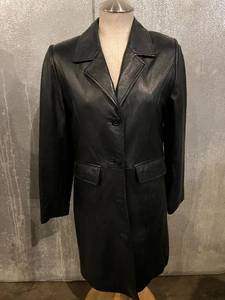 lot 106 image: EMET Paris Lambskin Leather Coat - Black Knee-Length 2-Button Front