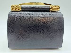lot 115 image: RODO Italy Made in Italy Black Textured Leather Handbag - Gold Bar Handle