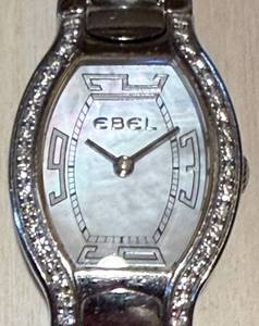 lot 204 image: EBEL Beluga E9656G28-10 Tonneau Stainless Steel 23 mm MOP Diamond Dial Quartz Womens Watch