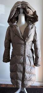 lot 221 image: add Goose Down Parka Coat with Oversized Hood - Taupe Puffer Winter Coat