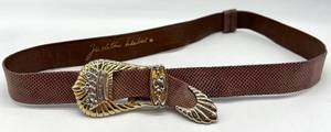 lot 235 image: Judith Leiber Brown Snakeskin Belt & Ornate Gold Buckle