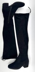 lot 238 image: VANELI Black Suede Knee-High Boots - Side Zip, Block Heel - Size 7