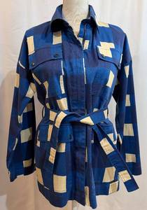 lot 268 image: Chlo Stora Belted Patchwork Shirt Jacket - Blue & Beige - Size 36