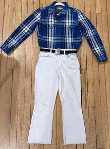 lot 274 image: Outer Known Plaid Shirt & LAgence White Jeans - Size XSS & 27