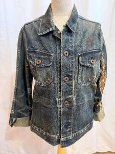 lot 278 image: Rogan Distressed Denim Jacket with Sequins - Made in USA - 100% Cotton - Large