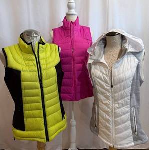 lot 279 image: Lululemon Pink Vest 8 & Zella WhiteGray Vest XL & Bernardo Goose Down Vest M