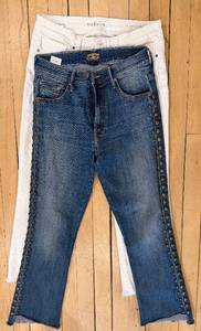 lot 284 image: MOTHER The Insider Crop Step Fray Jeans & Velvet Jeans (Lot of 2)