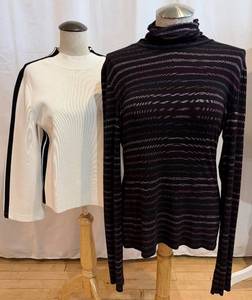 lot 285 image: Veronica Beard - Stripe Knit Top - White Crewneck w Black Stripes & Purple Stripe Top (Lot of 2)