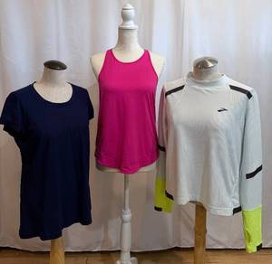 lot 288 image: Lululemon Navy Tee - Sweaty Betty Pink Tank Size S - Brooks Run Happy LS Top