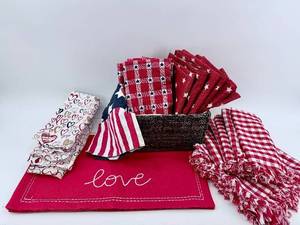 lot 289 image: Cupcakes & Cashmere At Home - Patriotic Kitchen Linen Set Featuring Napkins, Placemats & Woven Basket