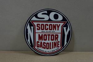 lot 124 image: Novelty Metal Sign - Socony Motor Oil