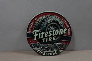 lot 125 image: Novelty Metal Sign - Firestone Tire
