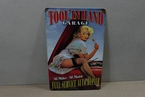 lot 129 image: Novelty Metal Sign - Tool in Hand Garage