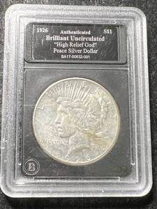 lot 49 image: 1926 US PEACE SILVER DOLLAR SLABBED BU