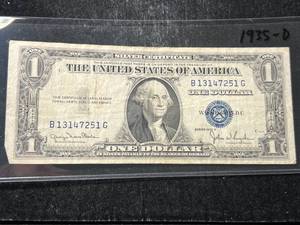 lot 77 image: 1935-D US BLUE SEAL $1 SILVER CERTIFICATE