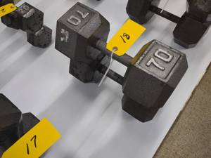 lot 18 image: (2) 70 lb. Dumbbells...
