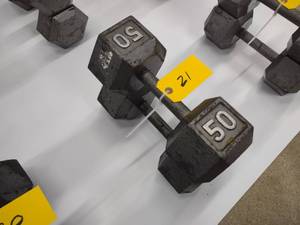 lot 21 image: (2) 50 lb. Dumbbells...