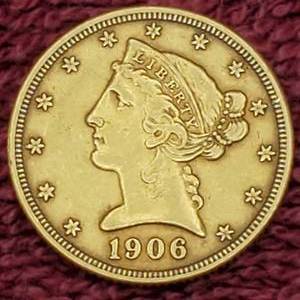 1906-D $5 Gold Liberty Head, only 320,000 Mintage
