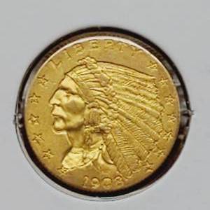 1908 $2.5 Gold Indian Head