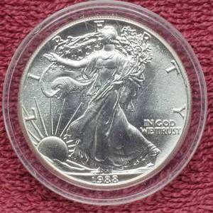 lot 9 image: 1988 American Silver Eagle in Airtite