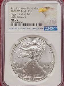 lot 25 image: 2021-W American Silver EagleNGC  MS70, Early Release