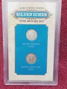 lot 70 image: 1 Barber Dime & 1 Mercury Dime--90% Silver