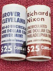 lot 74 image: 2 Rolls Presidential Dollar Coins--Cleveland & Nixon (50 Dollar Coins)