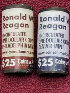 lot 75 image: 2 Rolls Presidential Dollar Coins--Regan P & D (50 Dollar Coins)