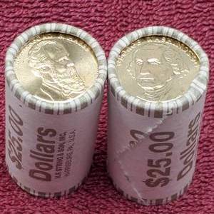 lot 80 image: 2 Rolls Presidential Dollars (50 Dollar Coins)