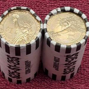 lot 83 image: 2 Rolls Dollar Coins--Presidential & Sacagawea showing (50 Dollar Coins)