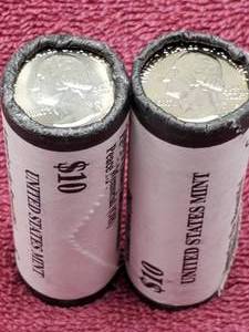 lot 99 image: 2 Rolls Washington BU Quarters--2012-S Yunque NF & 2013-S Perrys Memorial--80 Coins in All