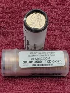 lot 100 image: 2 Rools Washington Quarters--1979-S PROOF & 2012-S BU Yunque NF