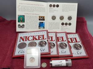 lot 105 image: 4 Folders, each with a V-Nickel, Buffalo Nickel & Jefferson Nickel PLUS 2004-2006 Ultimate Nickel Set & an extra Buffalo Nickel--see Photos